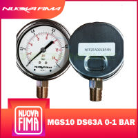 "NUOVA FIMA" PRESSURE GAUGE 2.5" 0-1 BAR (14.5PSI) | เกจวัดแรงดัน หน้าปัด 2.5" เกลียวทองเหลืองออกล่าง 1/4" NPT + น้ำมัน