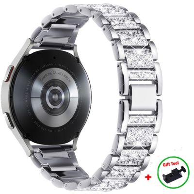 20mm 22mm สายเพชรสำหรับSamsung Galaxy Watch 6 5 5pro 4 Active 2 40mm 44mm Galaxy Watch 6 4 Classic 46mm 42mm 43mm 47m mสร้อยข้อมือโลหะHuawei GT/2/GT2/3 Proสายคล้อง