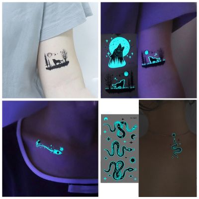 Luminous Glowing Body Art Tattoo Temporary Waterproof Wolf/Snake/Animals Sticker Tattoos Arm False Party Music Festival Tattoos