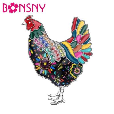 Bonsny Enamel Alloy Cute Hen Chicken Brooches Clothes Scarf Pin Fashion Animal Jewelry For Women Girls  Gift Charms Decoration Headbands