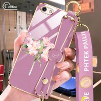 Callfire เคสโทรศัพท์ซิลิโคนทนต่อการตกสำหรับ OPPO A37 F3 Lite A59 F1S A83 F7 A3 F5 A79 A39 A57ลายดอกไม้สีชมพูสายสายรัดข้อมือยาว