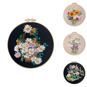 Embroidery Starter Kit, Cross Stitch Kit with Floral Pattern, Embroidery Hoop, Color Threads and Tools, Cat and Flower