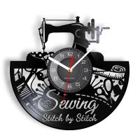 Hot sell Stitch By Stitch Sewing Quotes Wall Art Vinyl Record Wall Clock Sewing Machine Fashion Wall Decor Vintage Quilting Wall Clock