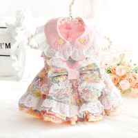 Bow Lacework Lolita Dog Clothes Floral Retro Lapel Tutu Dress Dogs Clothing Cat Sweet Elegant Costume Pet Summer Cute Pet Items Dresses