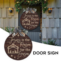 FMP Round Christmas Door Sign Rustic Wooden Front Door Hanging Ornament For Home Garden Farmhouse Round Christmas Door Sign Round Rustic Wooden Front Door Hanging Ornament Not Easy To Fade Durable Great Gifts