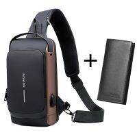 【CW】 Anti-theft Male USB Charging Chest Pack Multifunction Patent Leather Men Crossbody