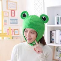 【ของเล่นตุ๊กตา】 Novelty Funny Big Frog Eyes Cute Cartoon Plush Hat Toy Green Full Headgear Cap Cosplay Costume Party Dress Up Photo Prop