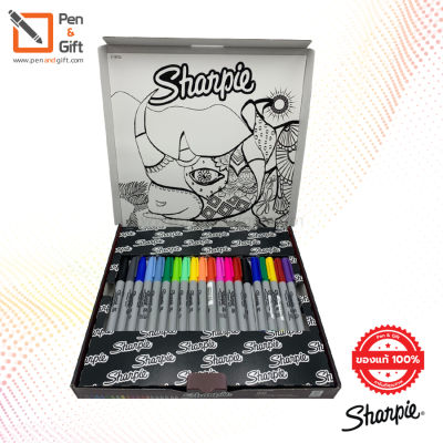 Sharpie Permanent Markers Assorted Color Big Pack 20ct Rhino Special Edition - ชุดปากกามาร์กเกอร์ Sharpie แบบคละสี 20 ด้าม หัว F 1.0 มม. และ UF 0.3 มม. พร้อมกล่องและภาพระบายสี ปากกามา