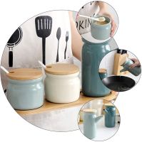 hotx【DT】 Household kitchen ceramic seasoning jar salt shaker pepper vinegar oil bottle sugar chili storage set