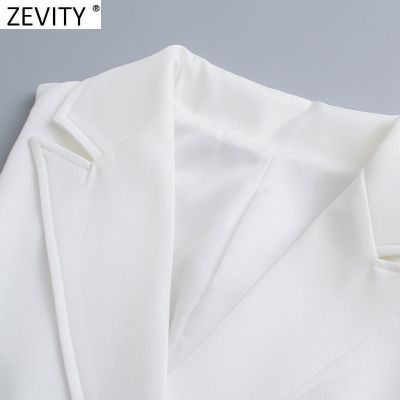 Zevity Women Fashion Pockets Patch Double Breasted Sleeveless Vest Jacket Office Ladies White Suits WaistCoat Outwear Tops CT773