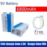 9V battery 9V 6800mAh li-ion Rechargeable battery Type-C Battery 9v lithium for Multimeter Microphone Toy +USB charging cable Household Security Syste