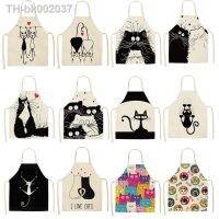 ✸ 1Pc Kitchen Apron Cute Cartoon Cat Printed Sleeveless Cotton Linen Chef Aprons for Men Women Home Cleaning Tools 53x65cm