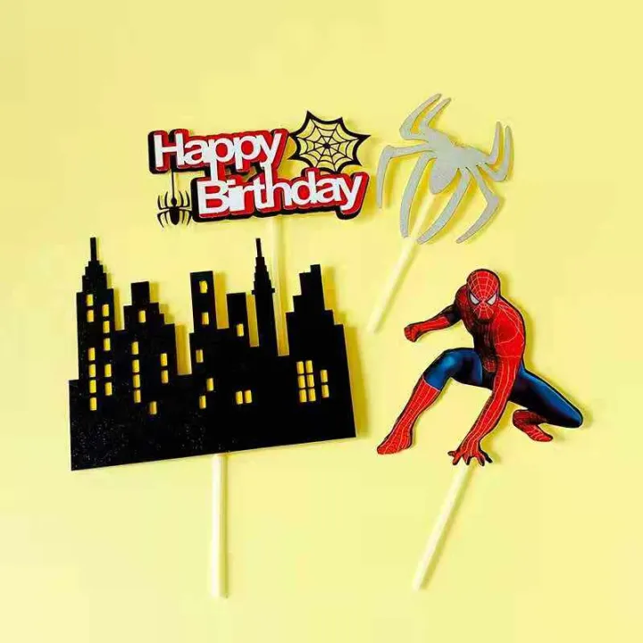 Ins Style Hero Theme Spider Set Paper Card Cake Topper Plug In Baking