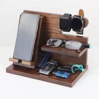 Wooden Multifunctional Phone Stand Compact Phone Holder Sturdy Long Service Life Multifunctional Key Watch Phone Organizer