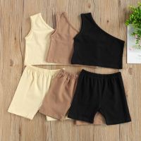 Kids Baby Girls Fashion 2-piece Outfit Set One Shoulder Solid Color Tops+Shorts Set Daily Wear Summer 2023  by Hs2023