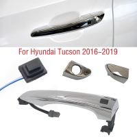 สำหรับ Hyundai Tucson 2016 2017 2018 2019โครเมี่ยมด้านหน้าประตูด้านนอกหลังฝาครอบที่จับปุ่มที่จับกุญแจอัจฉริยะประตูด้านนอกหัวปั๊มขวด