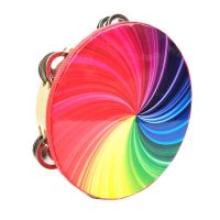 10-Inch Percussion Instrument Double-Row Color Tambourine Rainbow Tambourine Performance Hand-Cranked Instrumental Props