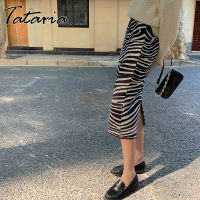 New Zebra Stripe Women Midi Knitted Skirts Autumn High Waist Vintage Skirt Female Straight Animal Print Ladies Long Pencil Skirt