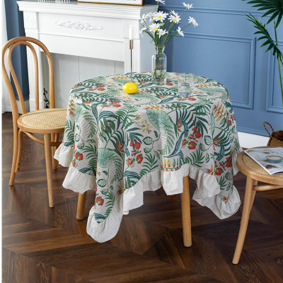 ผ้าฝ้ายผ้าปูโต๊ะขลิบลูกไม้ขนาดใหญ่ที่มีรูปแบบดอกไม้และพืชในสไตล์ชนบทย้อนยุคมีสีเส้นผ่าศูนย์กลาง180ซม. ตรงกับผ้าปูโต๊ะขอบแต่งระบายผ้าปูโต๊ะสำหรับโต๊ะกลมทานอาหารและโต๊ะกาแฟ