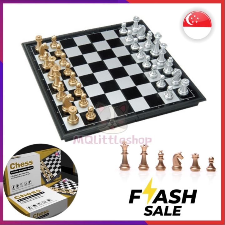 Localstock] Magnetic English Chess Set Foldable Board Define And Solid Gold  And Silver Chess Pieces | Lazada Singapore