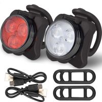 ﹉ USB Rechargeable Bike Light Set Super Bright Front Headlight and Rear LED Bicycle Light 650mah 4 Light Mode Options