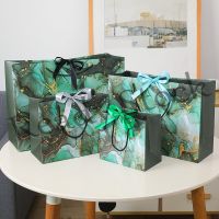 【hot sale】 ◆ B41 Paper Bag Gift Bag Green Marble Ins Style Tote Bag with Ribbon for Birthday Wedding Doorgift Clothing Store Shopping Bag