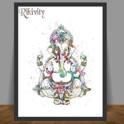 ☫◘ Rikivity พระพิฆเนศช้าง GOD OM โยคะโปสเตอร์พิมพ์ผ้าใบภาพวาดพระพุทธรูป Mandala ภาพผนังห้องนั่งเล่นตกแต่งบ้าน