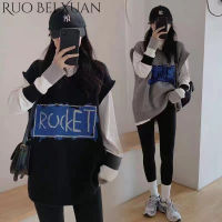 Ruo Bei Xuan เสื้อสเวตเตอร์แบบสวมหัวของผู้หญิงเสื้อแขนกุดผ้าถักแฟชั่นแบบใหม่ในฤดูใบไม้ร่วง