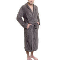 Mens Lengthened Plush Shawl Bathrobe Soft Long Sleeves Waist Belt Robe Home Wear Casual Men Furry Sleepwear Solid Color