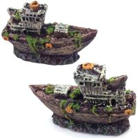 Mini Aquarium Ornament Pirate Sunk Ship Shipwreck Boat Fish Tank Waterscape Cave Decoration Resin Ship Aquarium Ornament