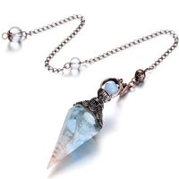 FYJS Unique Copper Hexagon Pyramid Blue Aquamarines Crystal Pendant Link Chain Rainbow Stone Pendulum Jewelry