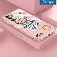 เคสปลอกสำหรับ Samsung Dienya S21 Galaxy FE 4G S21 FE 5G เคสการ์ตูนพื้นที่หมีใหม่กรอบสี่เหลี่ยมพื้นผิวชุบซิลิกาเจลนิ่มกันกระแทกเคสมือถือฝาครอบป้องกันเลนส์กล้องถ่ายรูปทั้งหมด