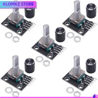 KLOMKZ 5Pcs 2825มม. โมดูลเข้ารหัสแบบหมุน KY-040 ส่วนประกอบอิเล็กทรอนิกส์ + PCB สีดำสีดำ พร้อมฝาครอบลูกบิด ทนทานต่อการใช้งาน 5V ค่ะ โมดูลเซ็นเซอร์อิฐเข้ารหัสแบบหมุน เลนส์สำหรับถ่ายภาพ