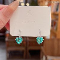 ? เครื่องประดับ S925 silver needle south Korean new delicate microscope light blue zircon earrings love luxury niche joker temperament stud earrings