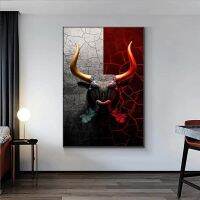 Nordic Wall Art พิมพ์ Red Bull Head Double-Face Angry Ox ตกแต่งโปสเตอร์ภาพผนังศิลปะภาพวาดผ้าใบสำหรับห้องนั่งเล่น