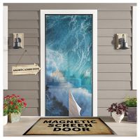 【LZ】✾❒  Blue Sea Waves New Bedroom Door Curtain Magnetic Mosquito Screen Kitchen Door Voile Fabric Mosquito Net