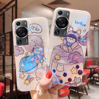 สำหรับ Huawei P60 Pro เคสเพชรแสงสีฟ้าถ้วยน้ำซิลิโคนนิ่มรูปหญิงสาวสำหรับ Huawei P60 Pro ฝาหลัง