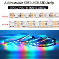 ☸ 5V 12V addressable SMD 5050 RGB LED Strip WS2812B WS2815 Magic Tape 30/60/74/96/144 LEDs/m WS2812 WS2811 IC Light bar IP30/65/67