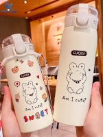 350ml500ml Cute Water Bottle Thermos Cup Portable Kawaii Thermos Bottle with Straw and Stickers Kid Stainless Steel Thermal Mug