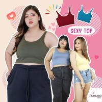 ?SALE?Sexy Top  เสื้อกล้ามครอป เสื้อสาวอวบ ซับใน 2 ชั้น หน้าอก 35-50 นิ้ว พร้อมส่ง เสื้อกล้ามครอปคอยู#488