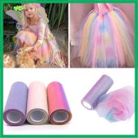 QIGUI 10หลา ผ้างานฝีมือ สีไล่ระดับสี กากเพชรสีรุ้ง ม้วน Tutu Tulle นุ่มนุ่มๆ ชุดคลุมศีรษะ ผ้าออร์แกนซ่า ดีไอวาย