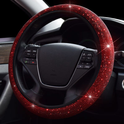 37-39cm Bling Red Diamond Car Steering Wheel Cover For Girls Women Universal Pink Interior Decorations Accessories For Golf 7 6
