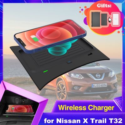 【ร้อน】แผ่นชาร์จไร้สายในรถยนต์สำหรับ Nissan X Trail Rogue T32 ST 2014 2021โทรศัพท์ถาดชาร์จอย่างรวดเร็ว2015 2016 2017 2018 2019 2020