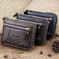 Men Leather Wallet Genuine Wallet Vintage Short Male Wallets Zipper Poucht Male Purse Money Bag  Card Holder Soft Purses Wallets