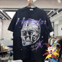 เสื้อยืดสีดำ Hellstar ผู้ชายผู้หญิงคุณภาพสูง Skull Rugby Helmet Tee Tops