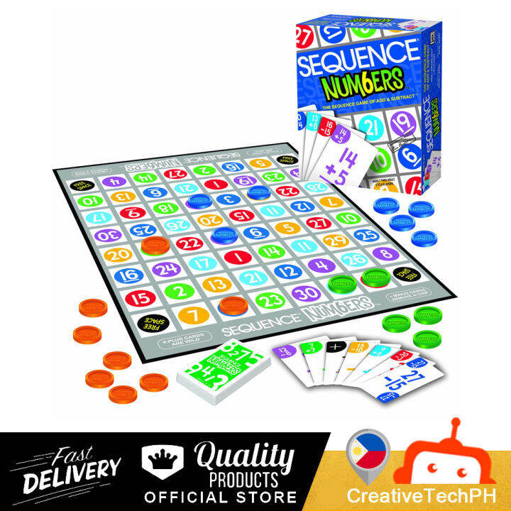 Sequence Numbers Board Game with Playing Cards and Chips for Kids Board