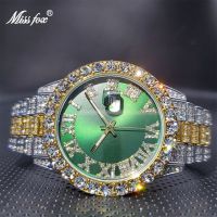 ⌚นาฬิกาข้อมือสำหรับผู้ชาย MISSFOX แบรนด์หรูสีทอง18K หน้าปัดรอยัลบลูเพชรดูแพงสุดหรู2023แบรนด์