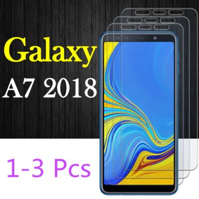 กระจกนิรภัยสำหรับ1ถึง3ชิ้น Samsung Galaxy ฟิล์ม7 2018 A7 7a ปกป้องหน้าจอ A72018 Galaxya7ป้องกัน Glas สั่นแผ่น9H