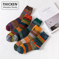 HSS Brand Business Men Wool Socks Thicken Mens Socks Warm Retro National Style Small Square Striped For Snow boots 5 PairsLot