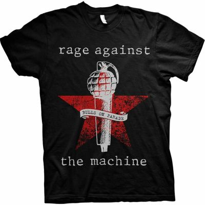 Funny Film Rage Against The Machine - Bulls on Parade Mic Mens Cotton T-Shirt - Black  XM8M